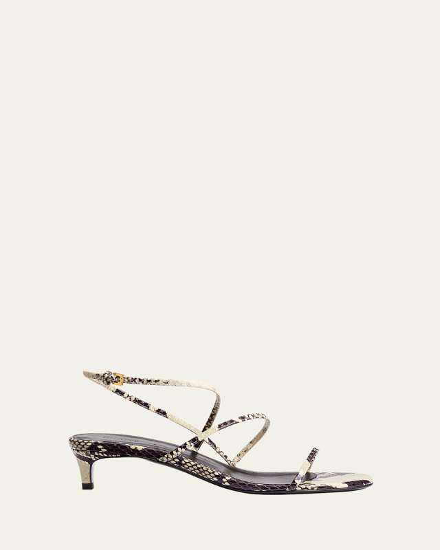 Strappy Python-Embossed Kitten Sandals